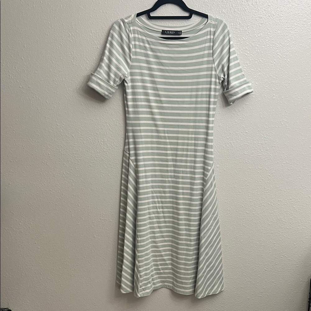 Ralph Lauren Light Green Striped Midi Dress